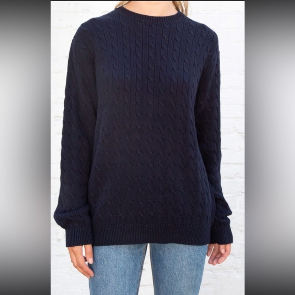 Navy Wool Cable Knit Brandy Melville Crew Neck